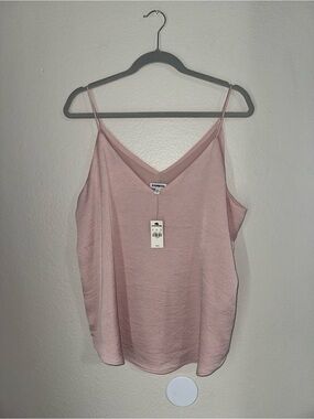 Express Light Pink Satin V-Neck Cami with Spaghetti Straps
